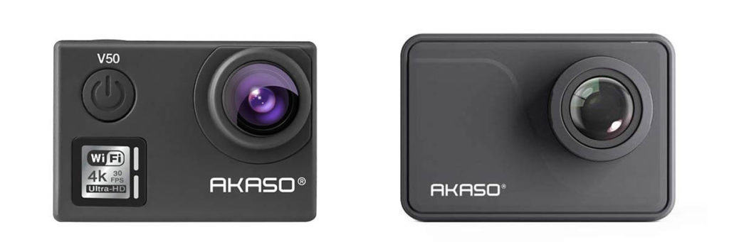 AKASO V50 and AKASO V50 Pro side by side. Two of the best action cameras under 100.