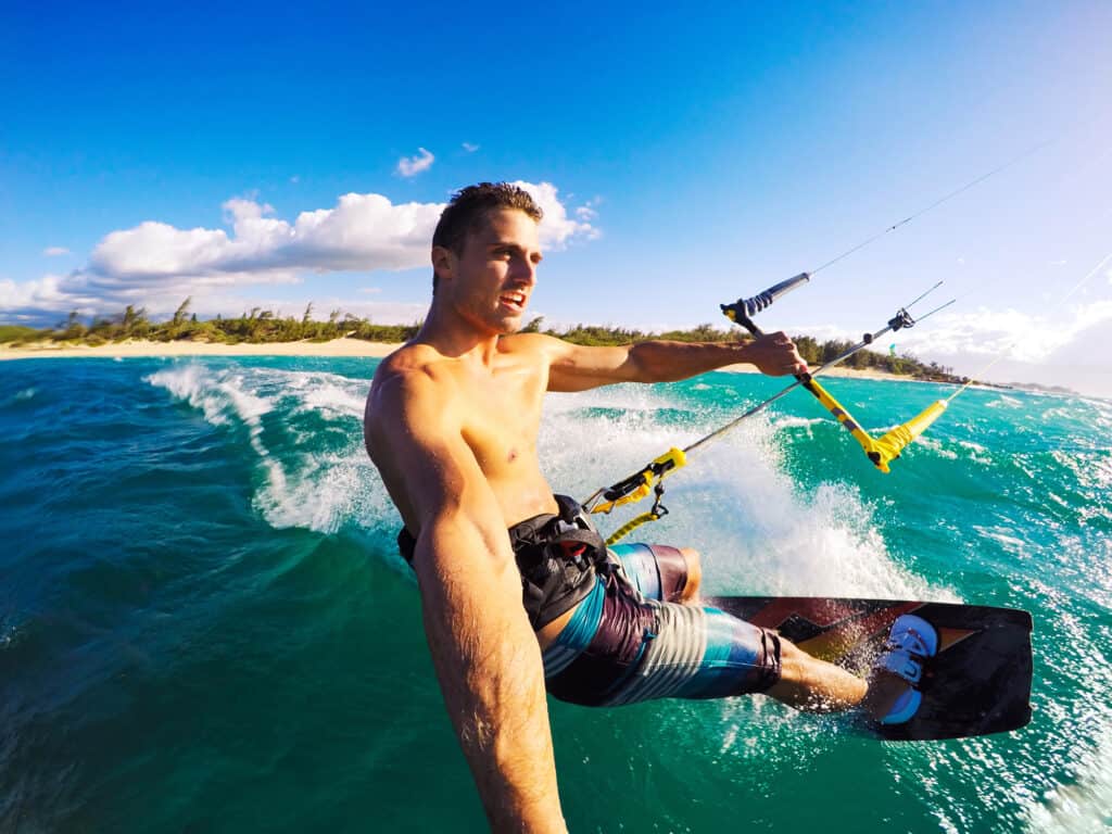 man wakeboarding with a gopro