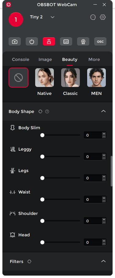 obsbot software beauty modes