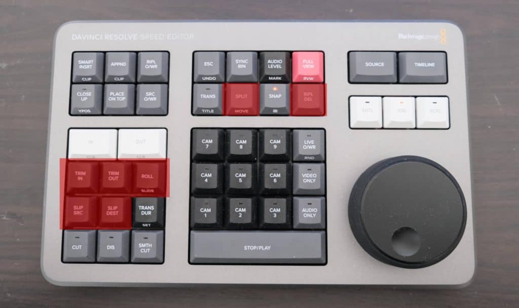 timeline editing buttons on the Davinci Resolve speed editor